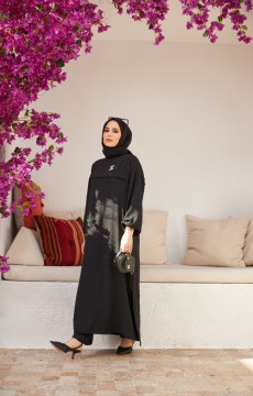 Kadın Göğsü Yatay Şeritli Tunik Pantolon Takım Siyah Model-431