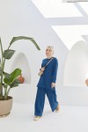 Tesettür Kısa Tunik Pantolon Takım İndigo Model-470