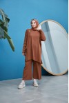 Göğsü Desenli Triko Takım Taba Model-387